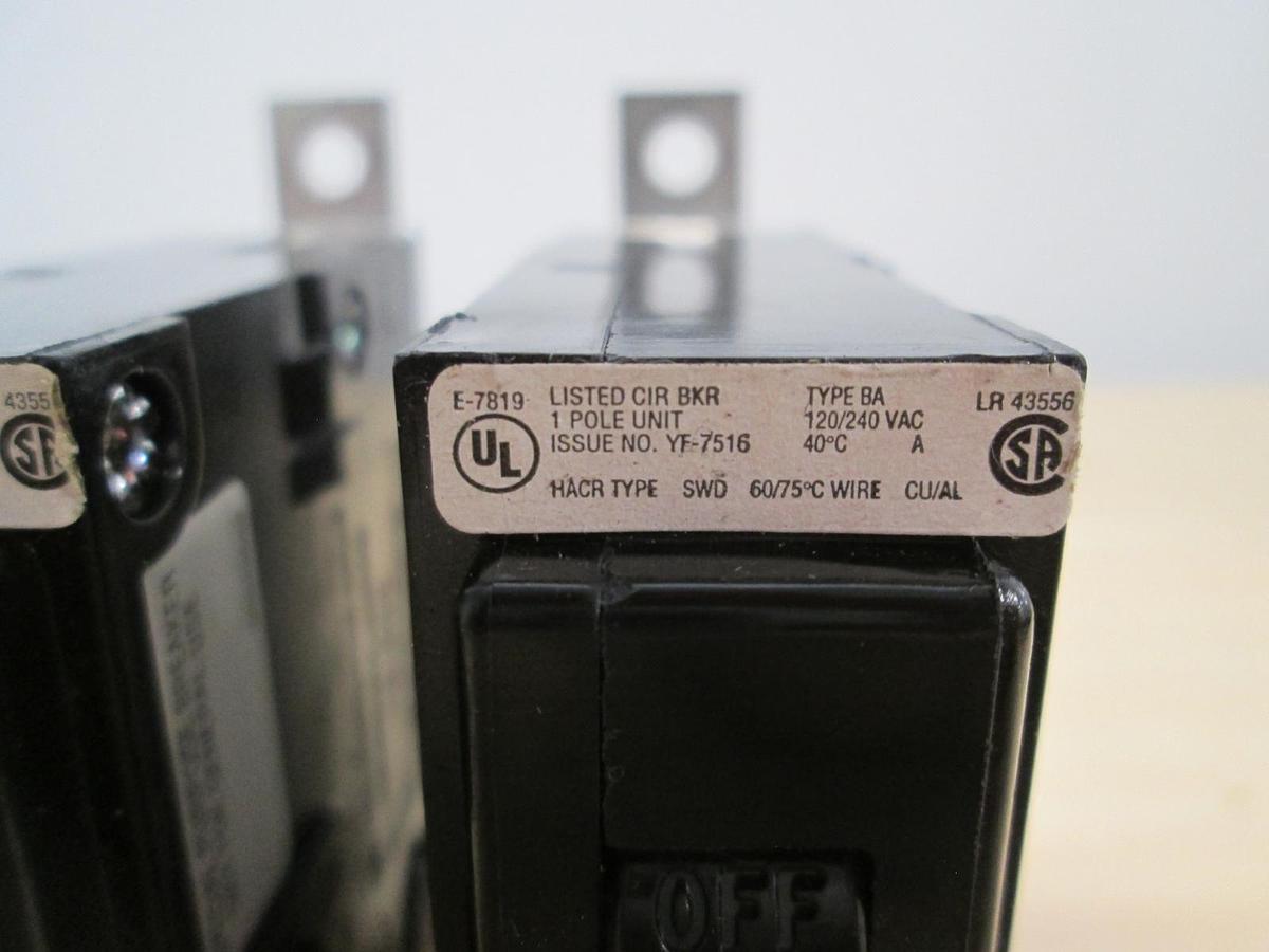Used Cutler Hammer, YF-7516,Type BA, Single Pole Circuit Breaker, 15A, Used, Lot of 2