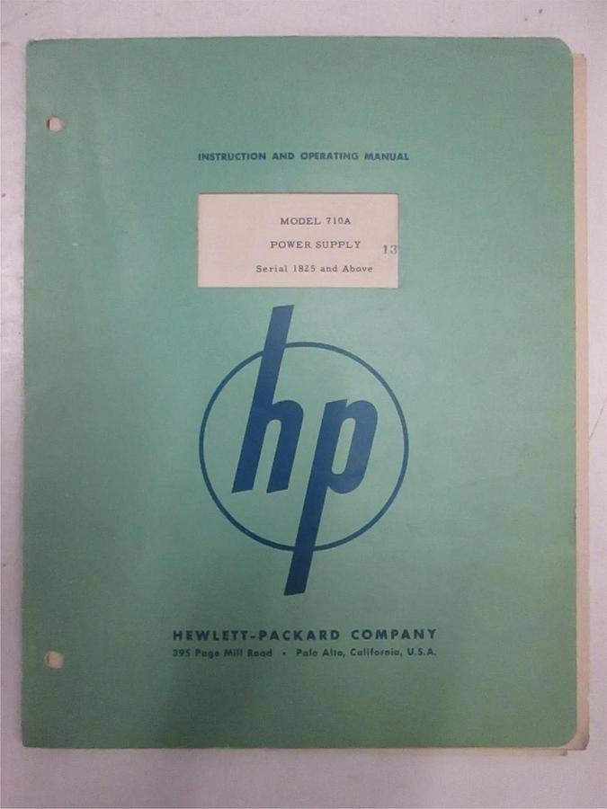 Used HP Model 710A Power Supply Instruction and Operating Manual, Used