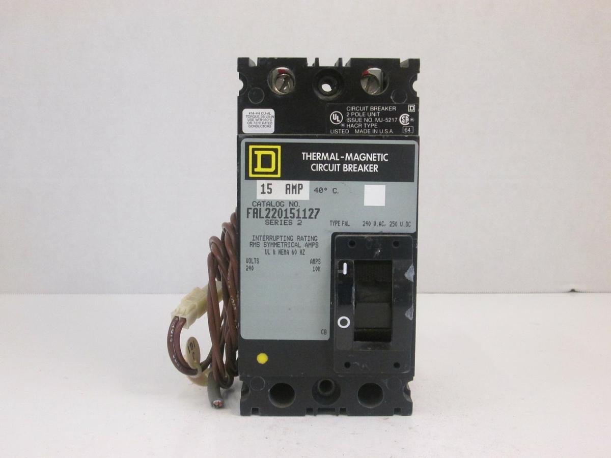 Used Square D FAL220151127 Circuit Breaker, 15AMP, 2 Pole, Series 2