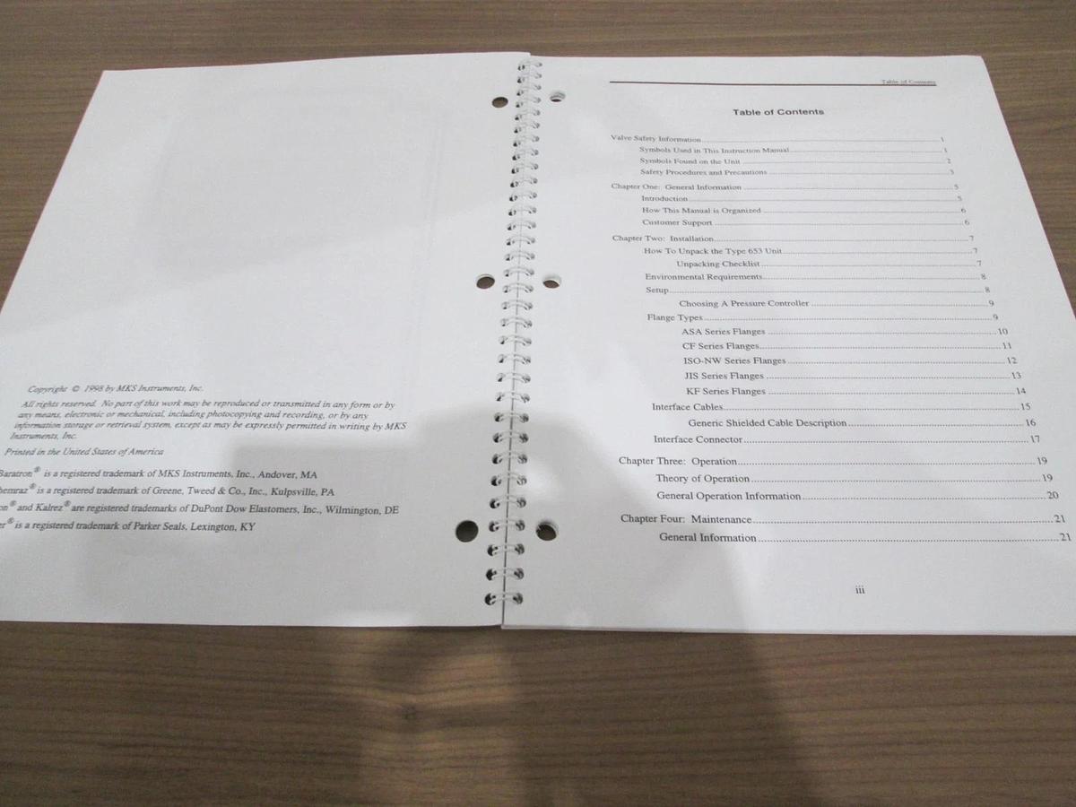 Used MKS, Type 653B, Exhaust Throttle Valve Instruction Manual, Used