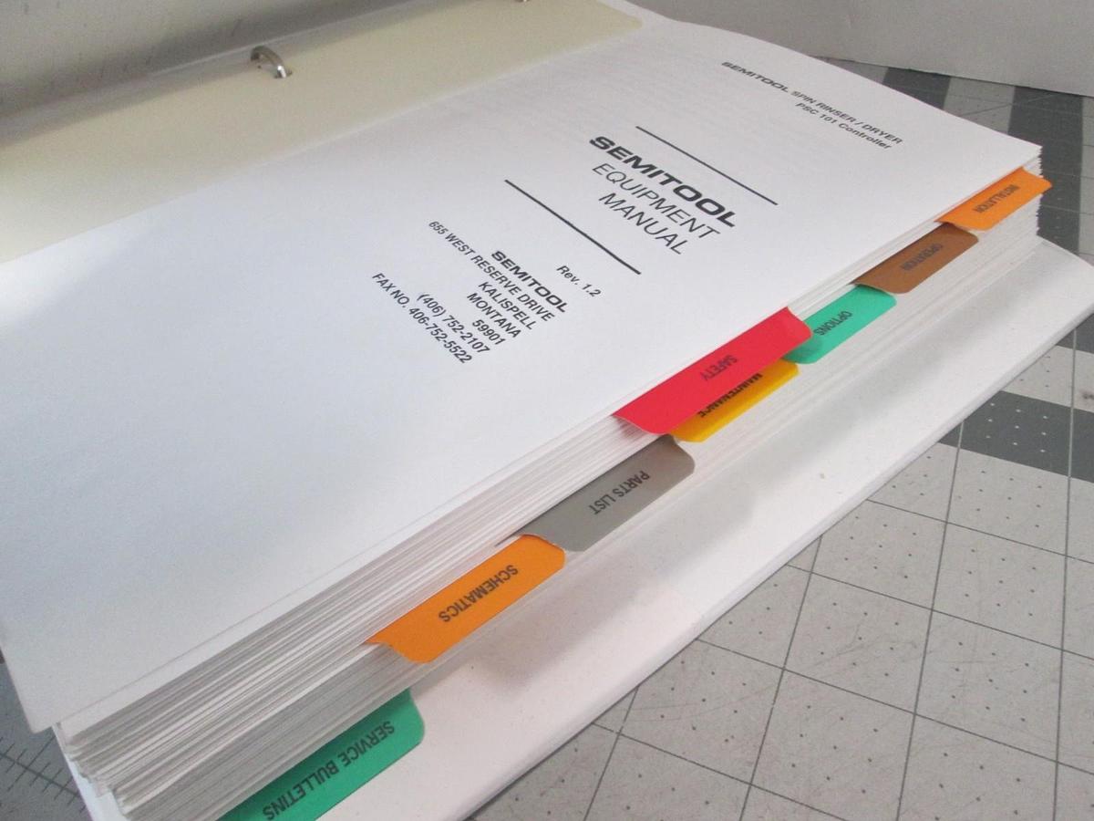 Used Semitool, Spin Rinser/ Dryer, PSC 101 Controller, REV 1.2, Equipment Manual, Use