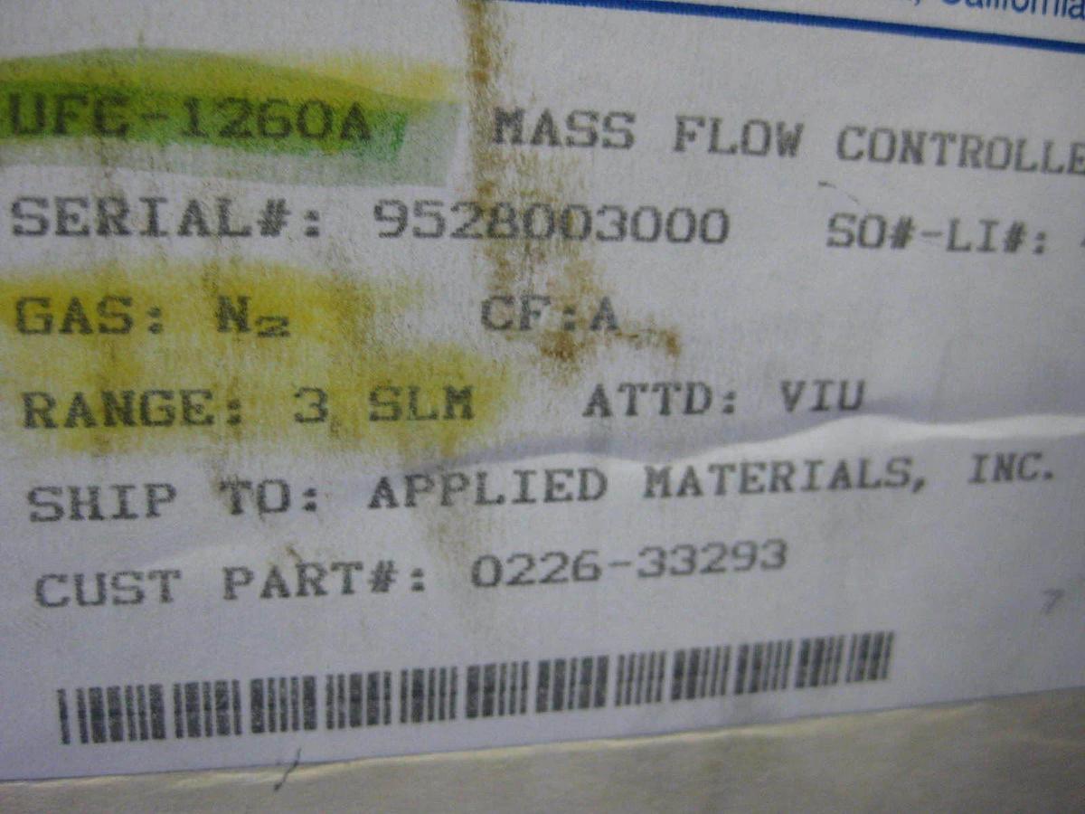 Used Unit UFC-1260A Mass Flow Controller, N2, 3SLM, Refurbished