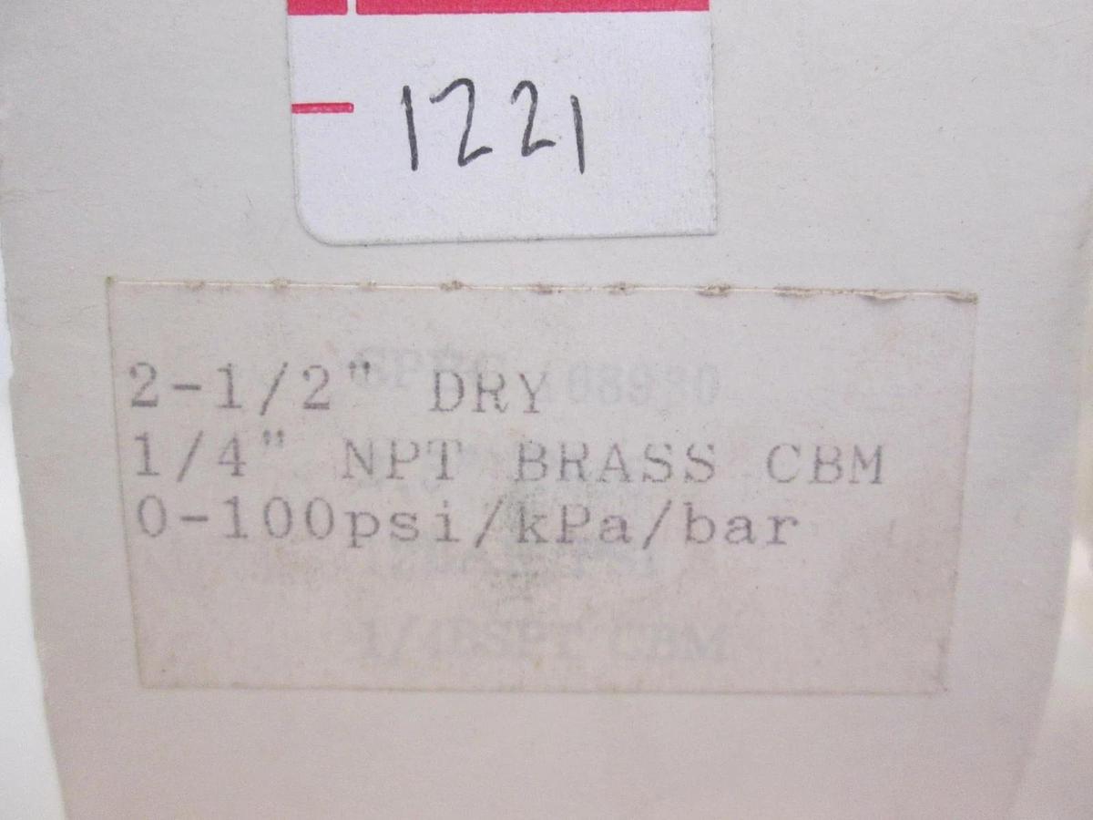 Pressure Gauge, 0-100 psi / 0-7 bar, 2-1/2", New