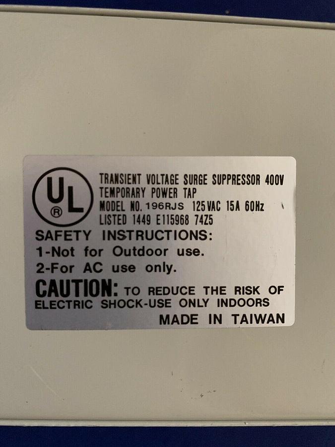 Used Transient Voltage Surge Suppressor Power Strip Model 196RJS, Used
