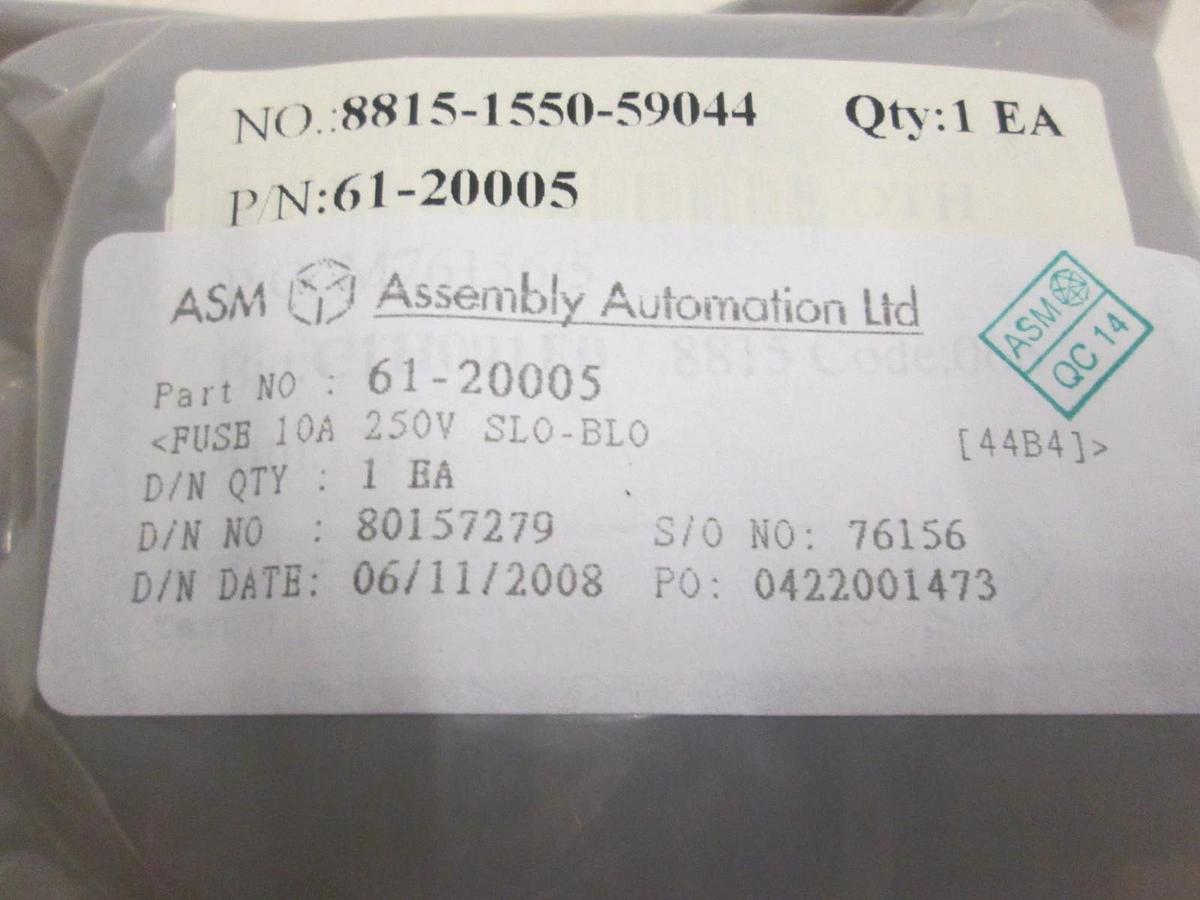 ASM, Fuse 10A, 250VSlow Blow, 61-20005, New