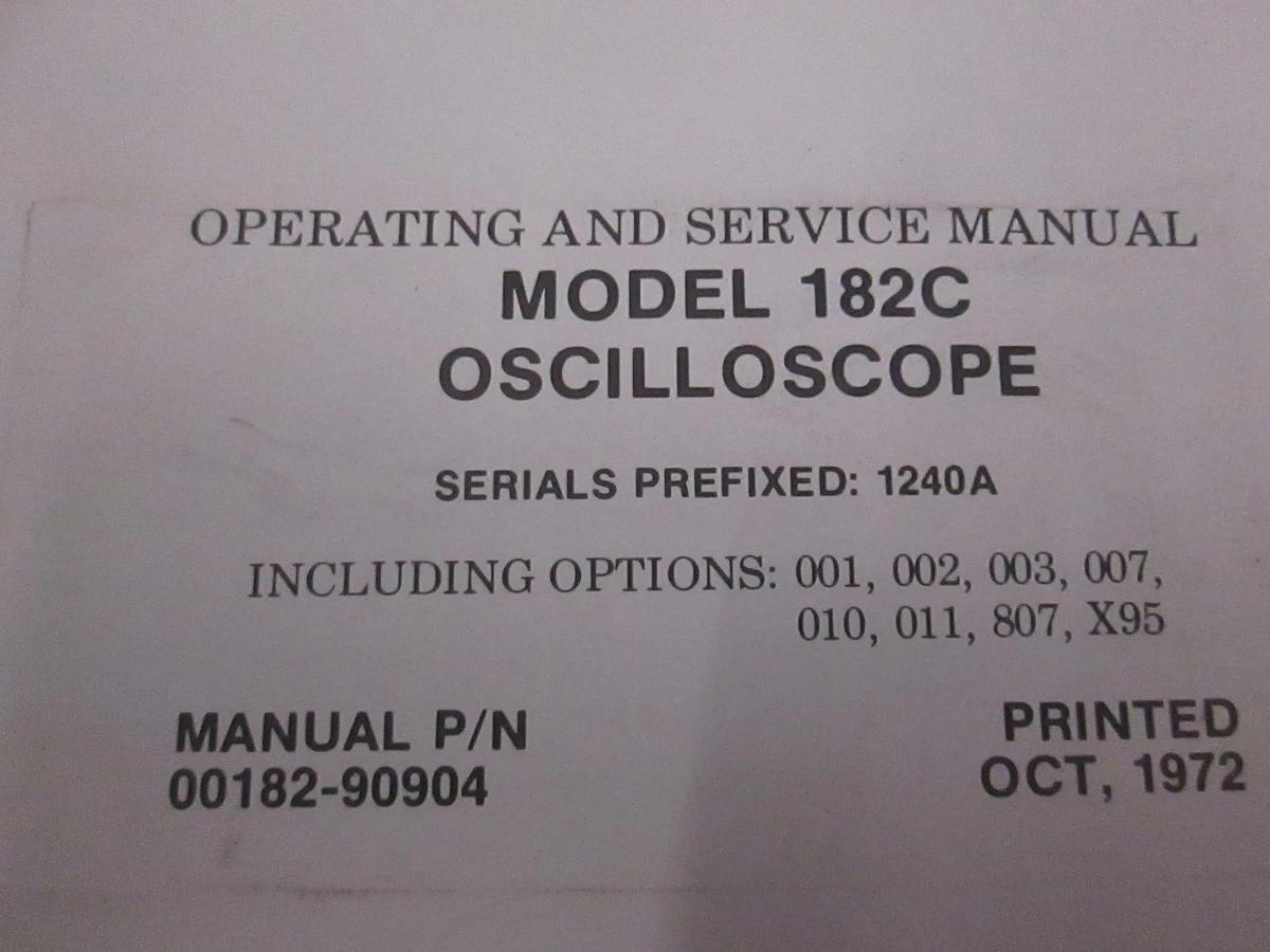 Used HP 182C Oscilloscope Operating and Service Manual, Used
