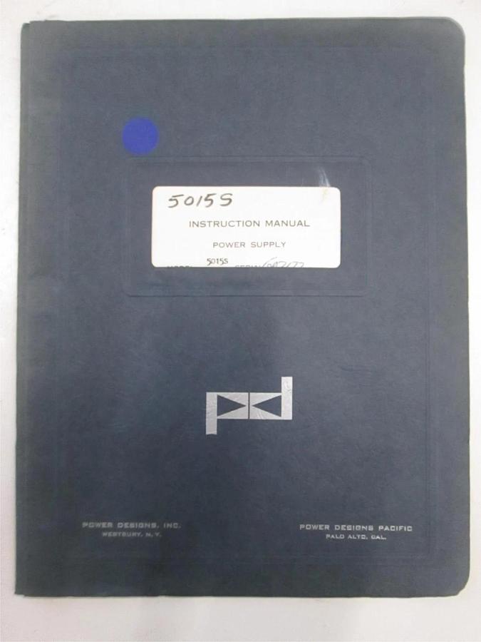 Used Power Designs Model 5015S Power Supply Instruction Manual, Used