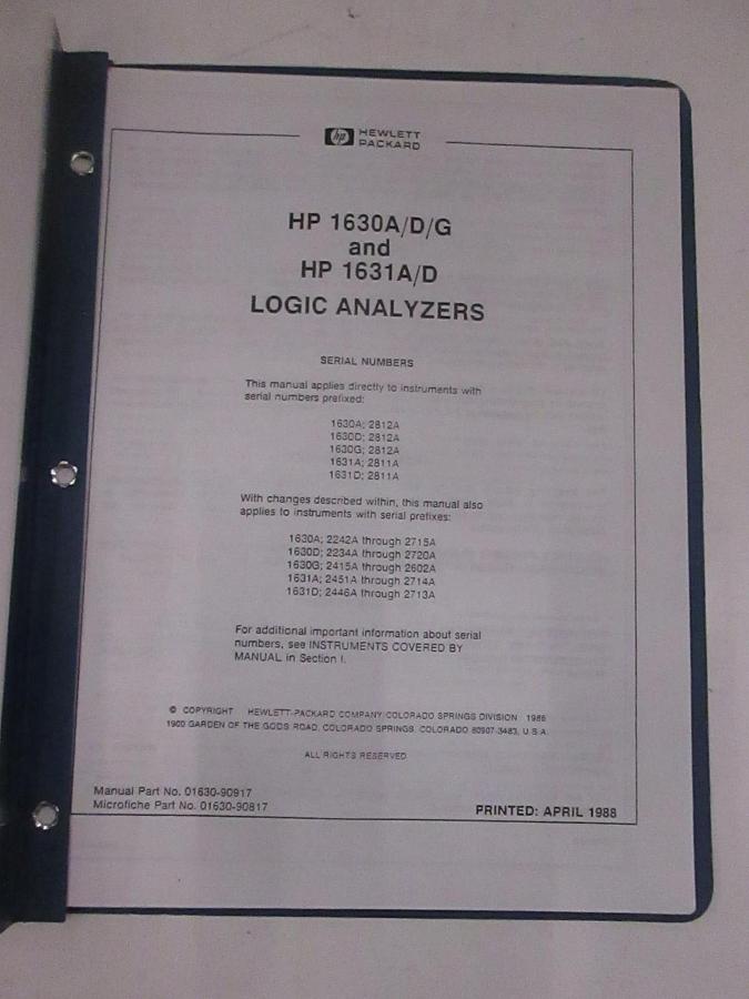 Used HP 1630A/D/G and 1631A/D Logic Analyzers Manual, Used