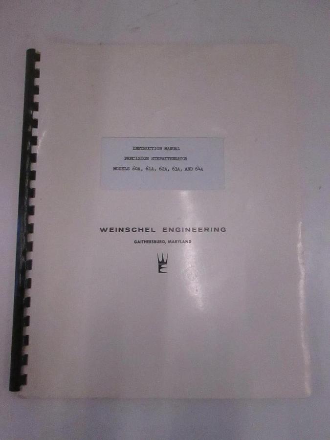 Used Weinschel Models 60A,61A,62A,63A,64A, Stepattenuator Instruction Manual, Used