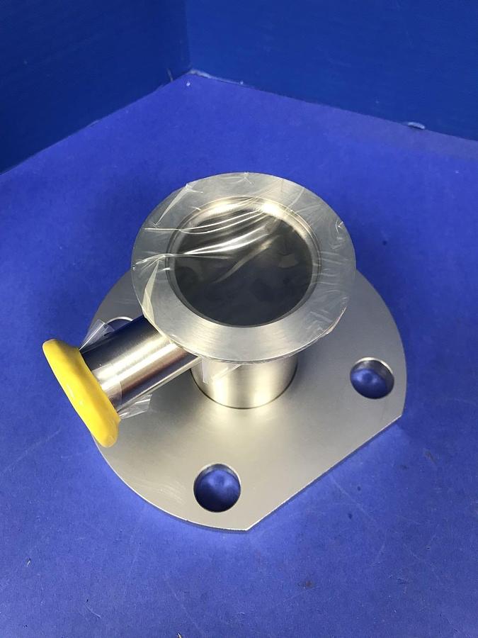 Used Stainless Steel Vacuum Pipe NW50 to 6"/5.5" Plate Flange w/ NW25 Port, Used