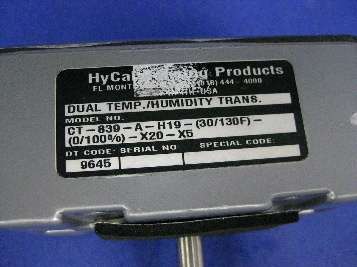 Used HyCal Sensing CT-839-A-(30/130F)-(0/100%)-X20-X5 Dual Temp/Humidity Transmitter