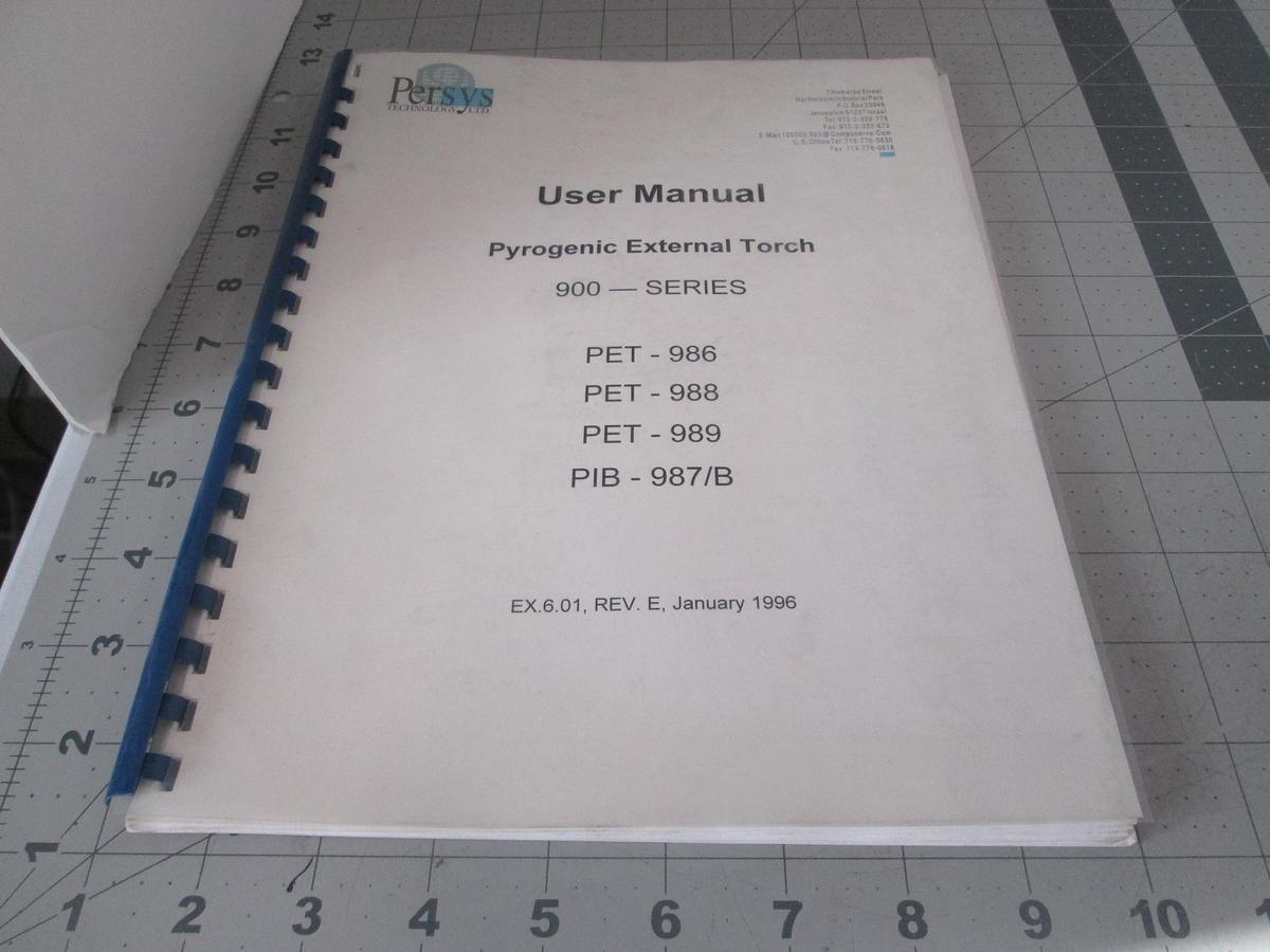 Used Persys, Pyrogenic External Torch User Manual, 900 Series, Used