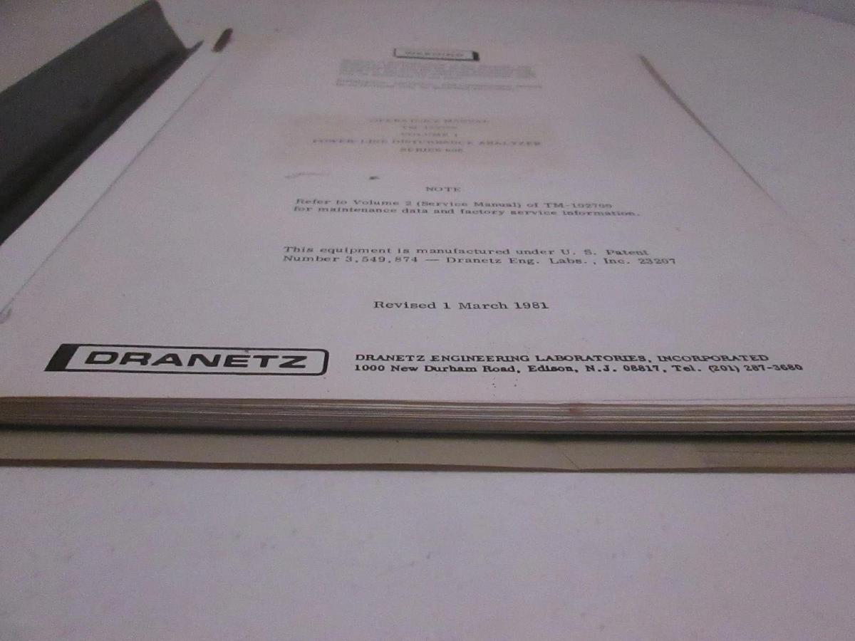 Used Dranetz TM-102700 Volume 1 Power-LineDisturbance Analyzer Operators Manual, Used