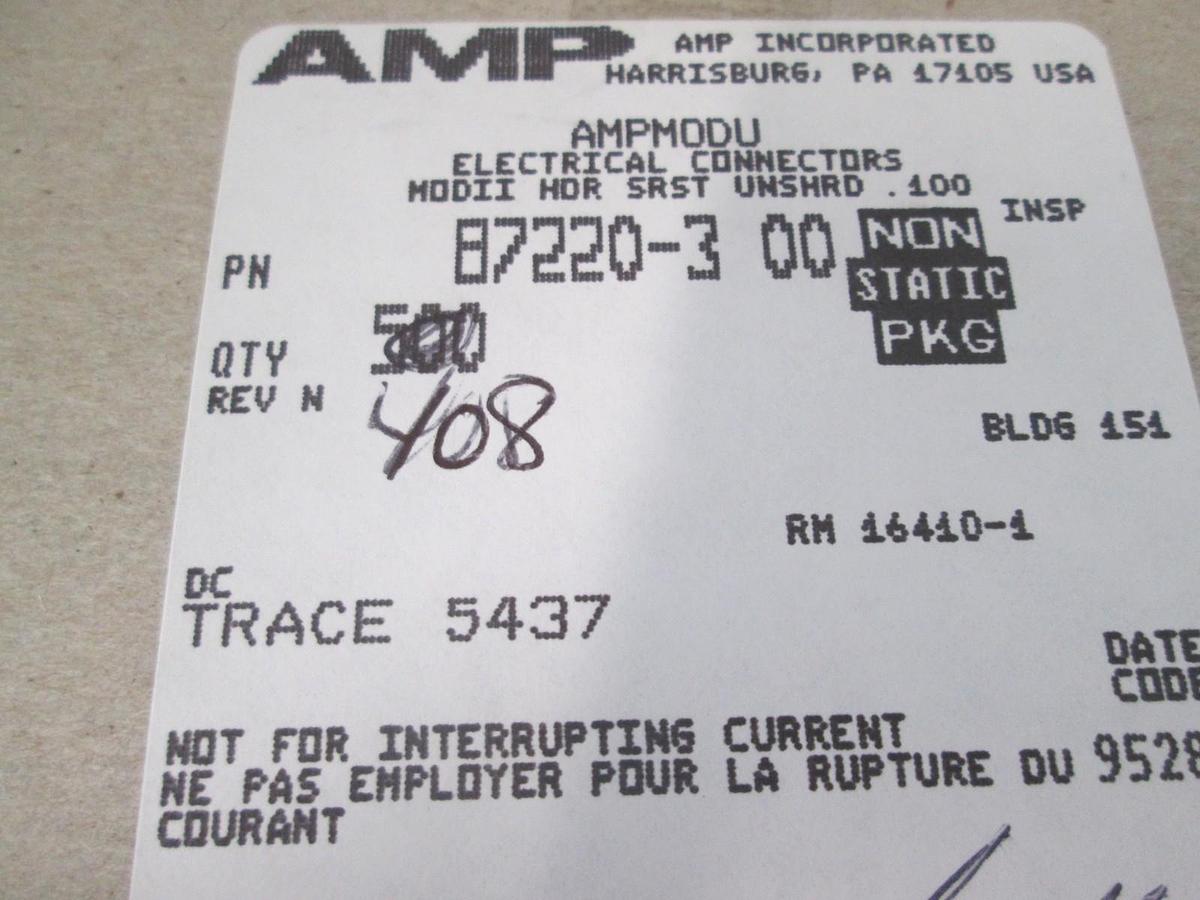 AMP, B7220-3 00, Board Connector Header, 3 Pos, 1 Row, Gold, New, Lot of 900