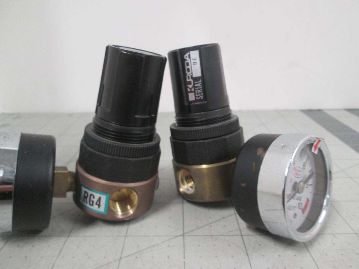Used Kuroda-Watts, RG4, Pneumatic Pressure Regulator Dual Gauge 0-10KGF/Cm2,Lot of 2