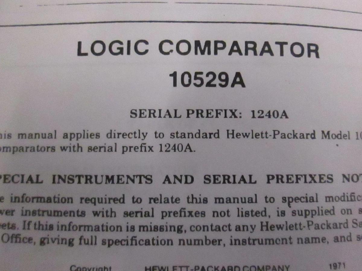 Used HP Logic Comparator 10529A Manual, Used