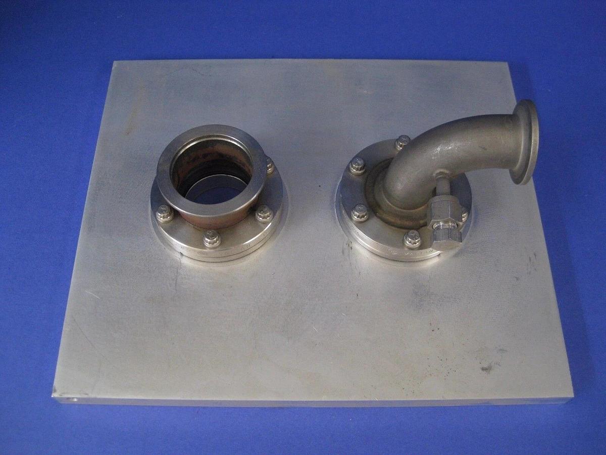 Used Blank Off Plate for Leak Checking, 8.5" x 10" w/ NW40 NW25 Flange Ports, Used