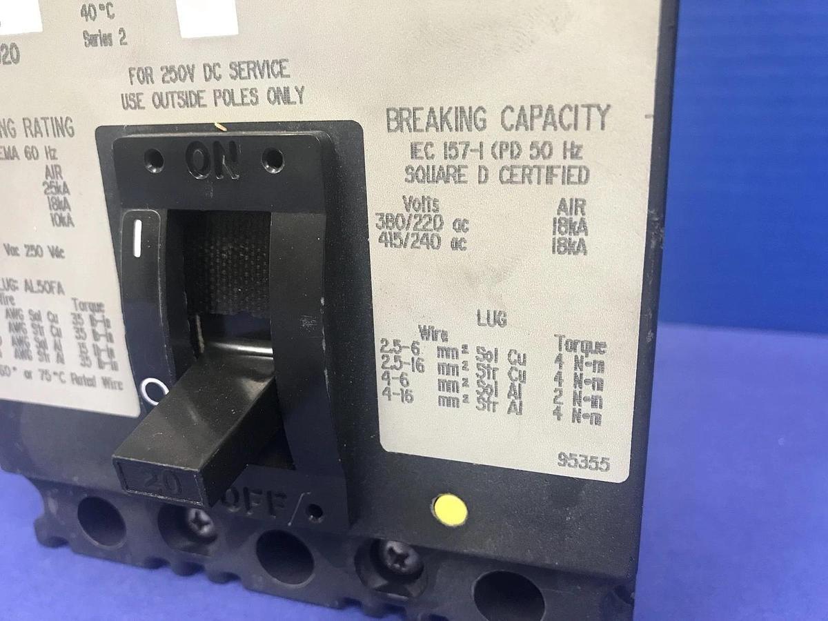 Used Square D FAL34020 Thermal-Magnetic Circuit Breaker, 20A, Used