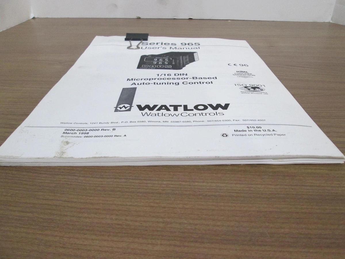 Used Watlow, Series 965, Microprocessor-Based Auto Tuning Control, User Manual, Used