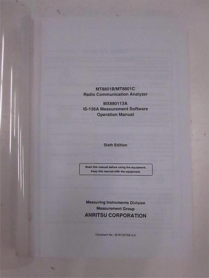 Used Anritsu MT8801B/MT8801C Analyzer and MX880113A Operation Manual, Used