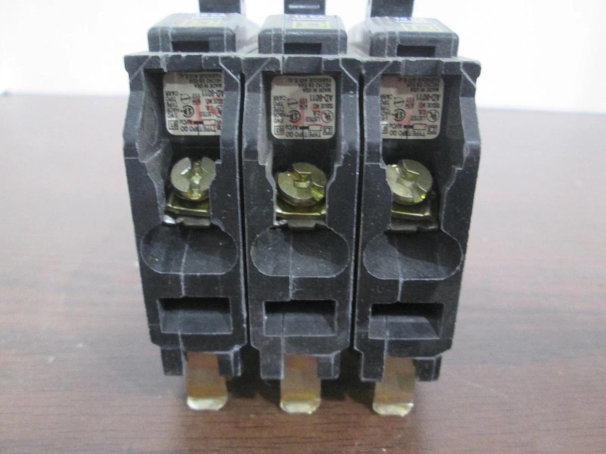 Used Square D, Type HACR, AD-8011, Single Pole Circuit Breaker, 15A, Used, Lot of 3