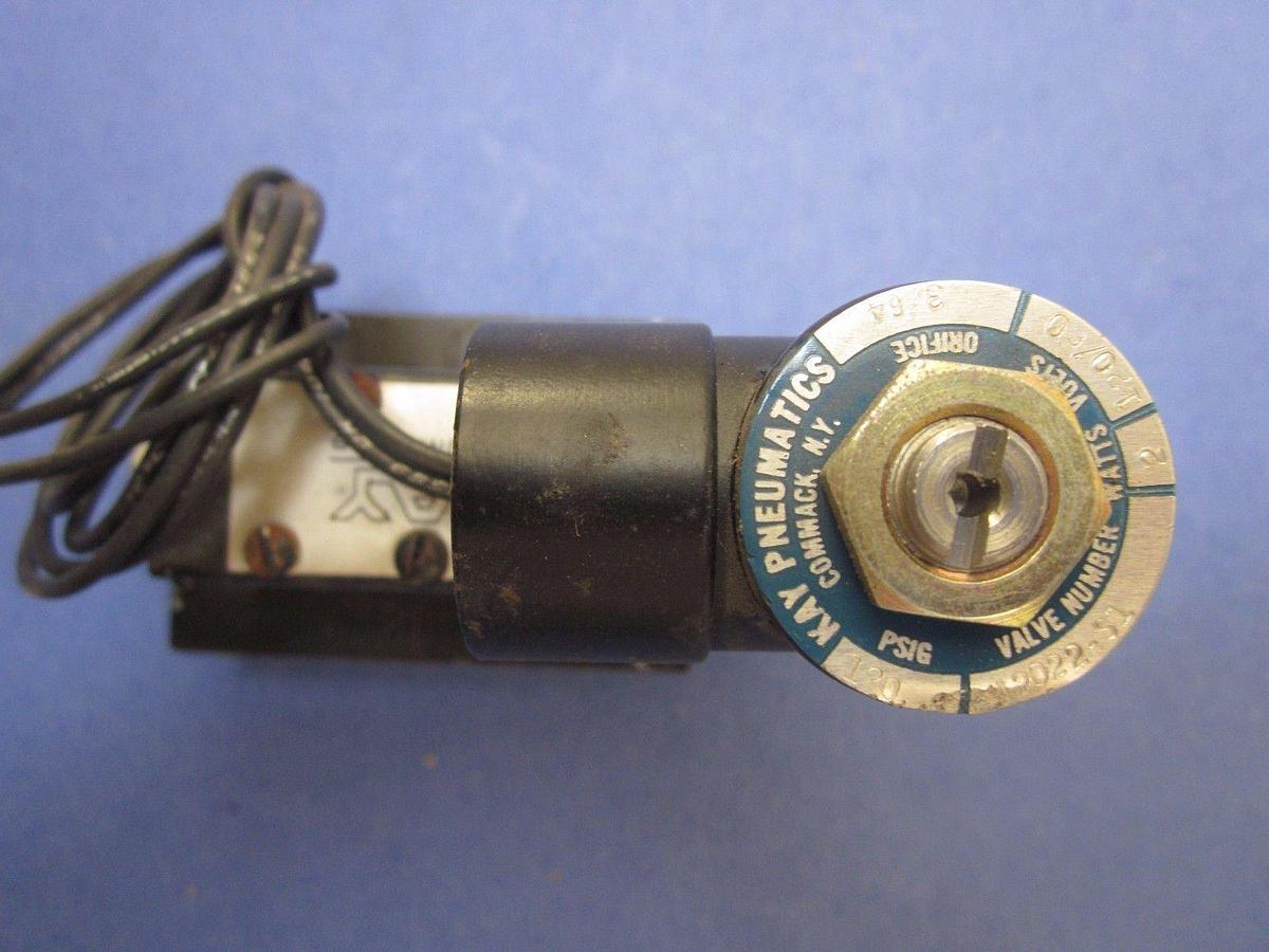 Used Kay Pneumatics Solenoid Valve: KEV31-5-122-IP Manifold Base w/ A2022-S1 Valve