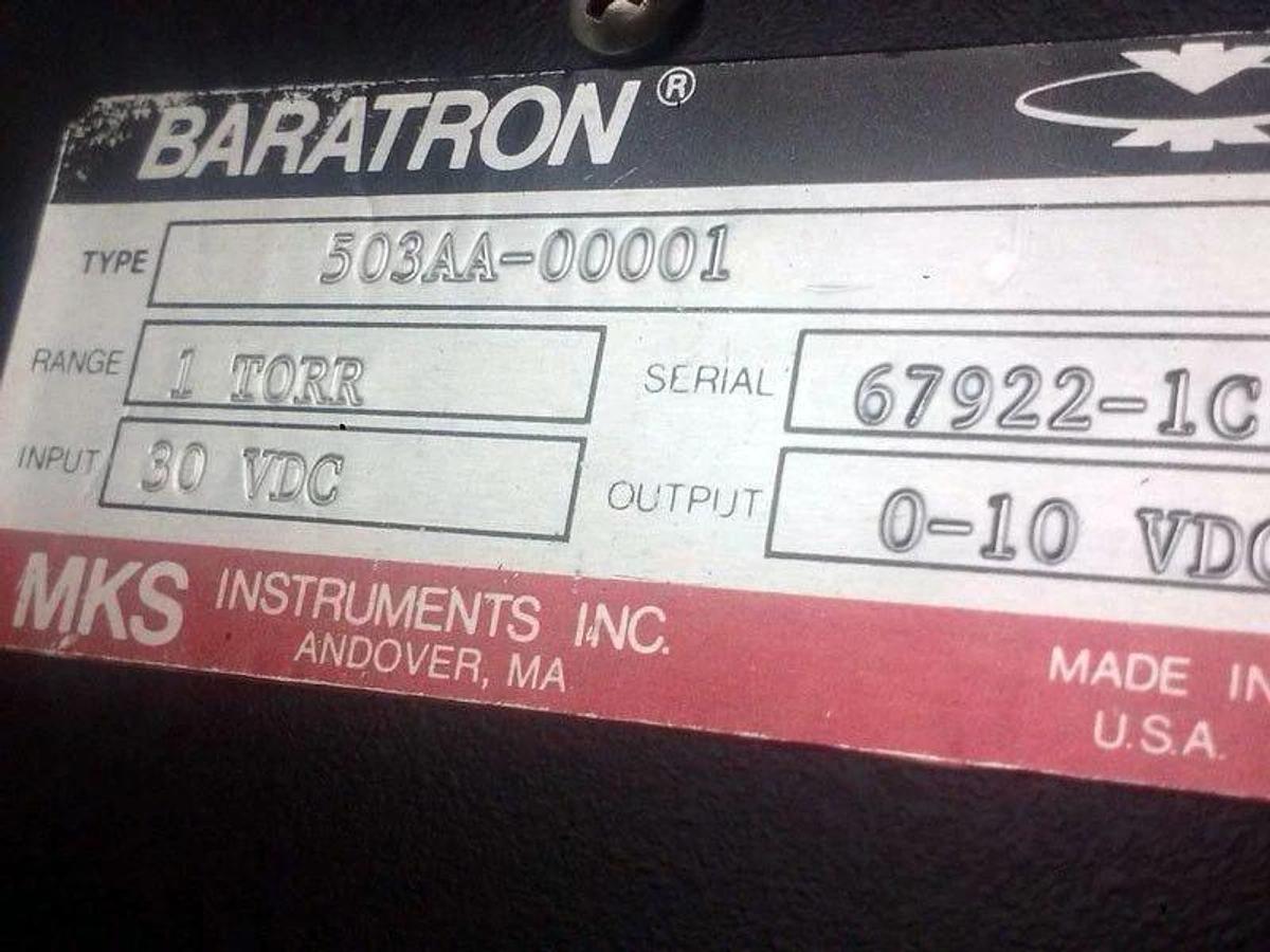 Used MKS Baratron 500 Series Transducer 503AA-00001 30VDC 1Torr, Used