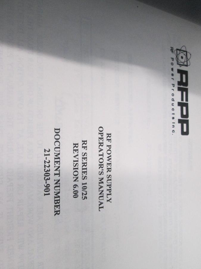 Used RF Power Supply Operator's Manual, 21-22303-901, RF Series 10/25, Used