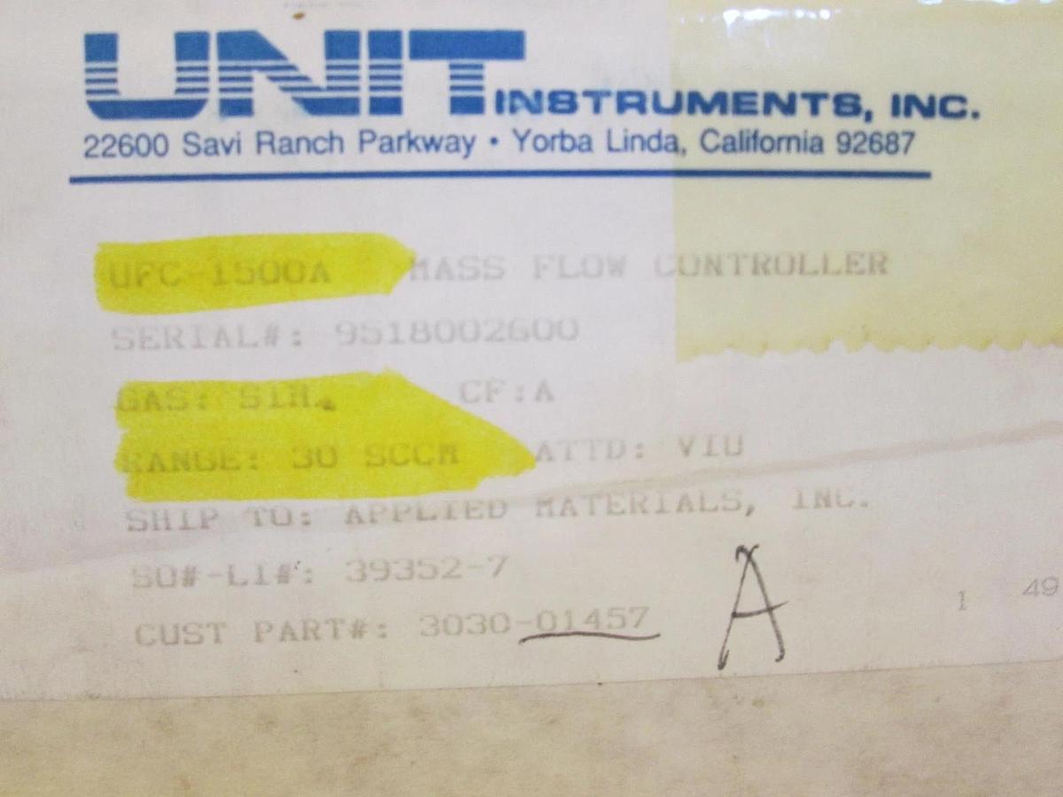 Used Unit UFC-1500A, MFC, Mass Flow Controller, SIH4, 30 SCCM