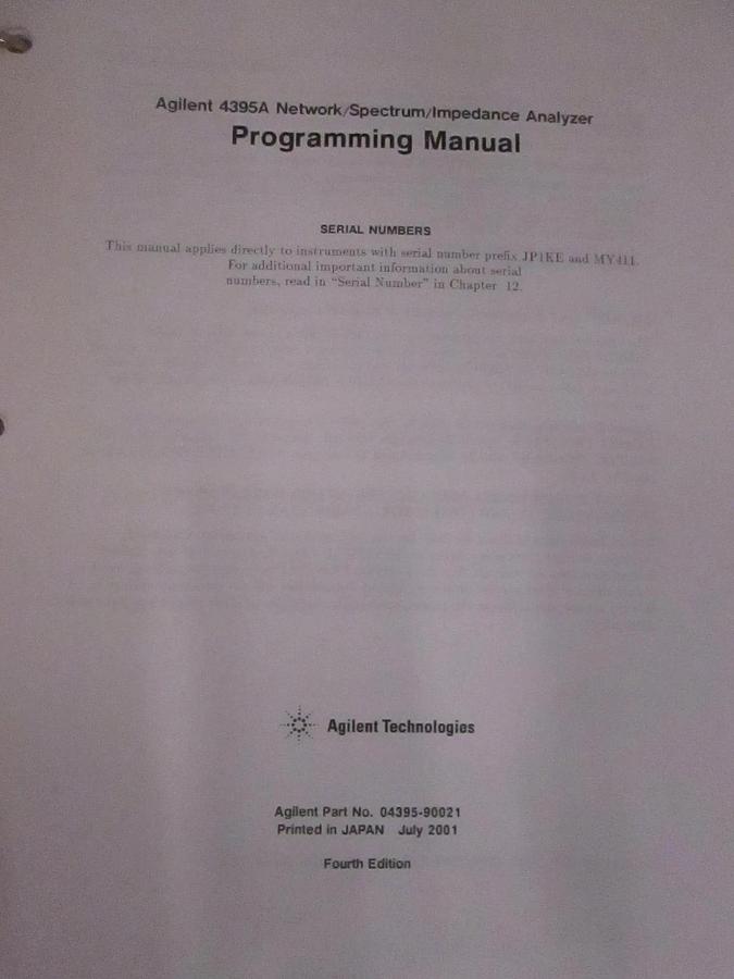 Used Agilent Technologies 4395A Network/Spectrum/Impedance Analyzer Program Manual