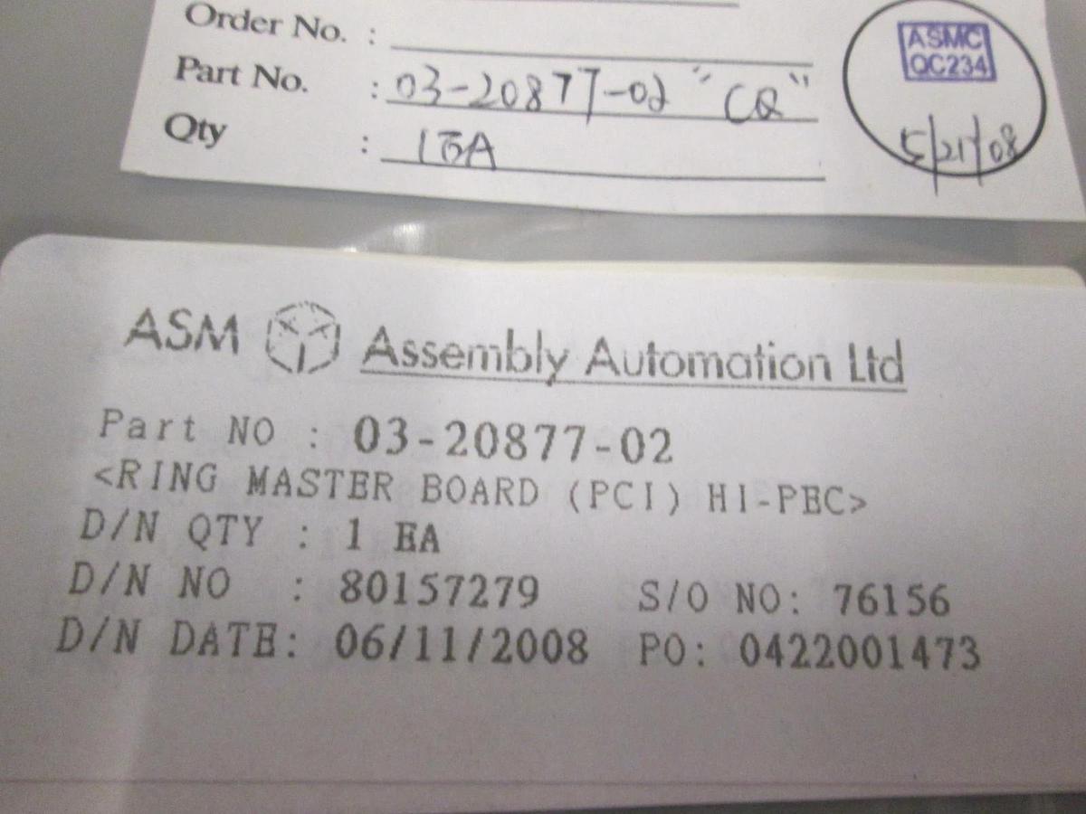 ASM, Ring Master Board (PCI) HI-PEC, 03-20877-02, New