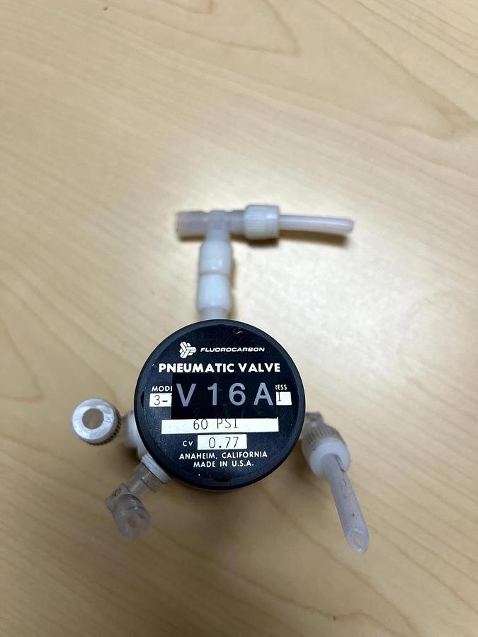Used NV3 144 Fluorocarbon Pneumatic Value V16A 60 PSI 0.77, Used