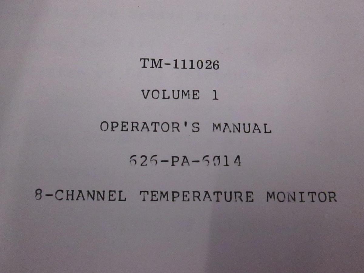 Used Dranetz TM-111026 Vol 1, 8-Channel Temp Monitor Operator's Manual, Used