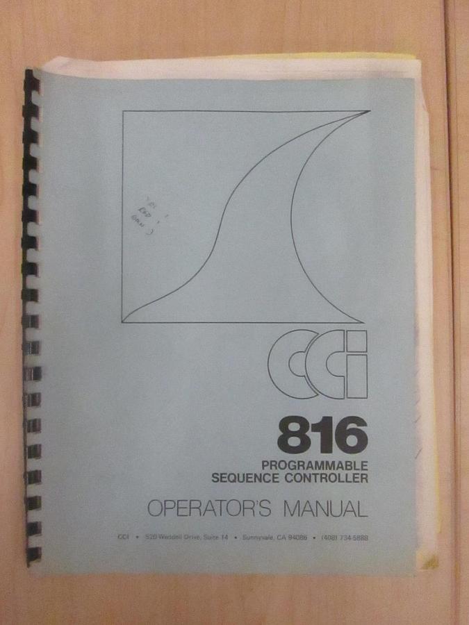 Used CCI 816 Programmable Sequence Controller Operators Manual, Used