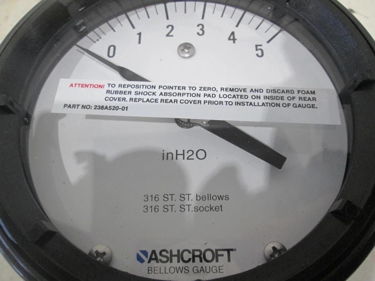 Ashcroft, Duragauge, 4-1/2", 0-5, H2O Fill, New