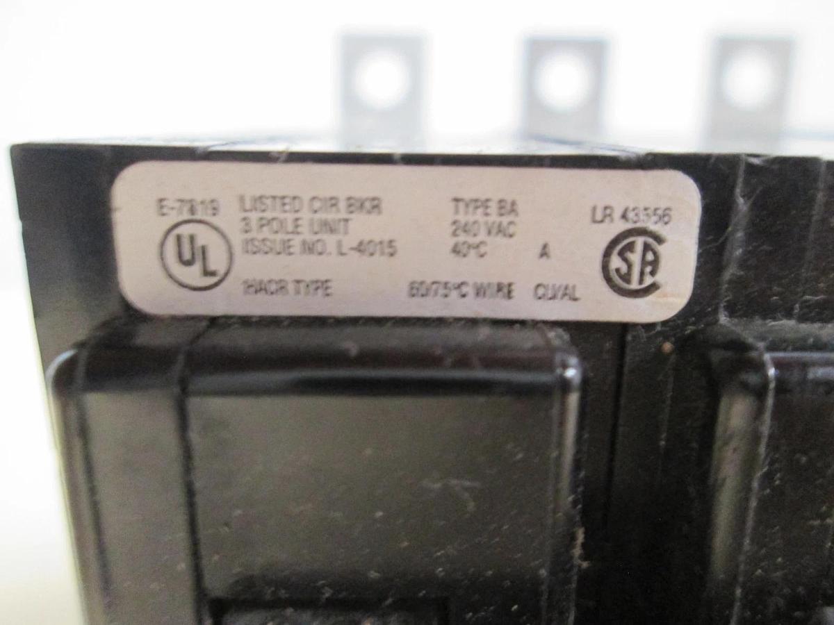 Used Square D, L-4015, Type BA, 3 Pole Circuit Breaker, 30A, Used