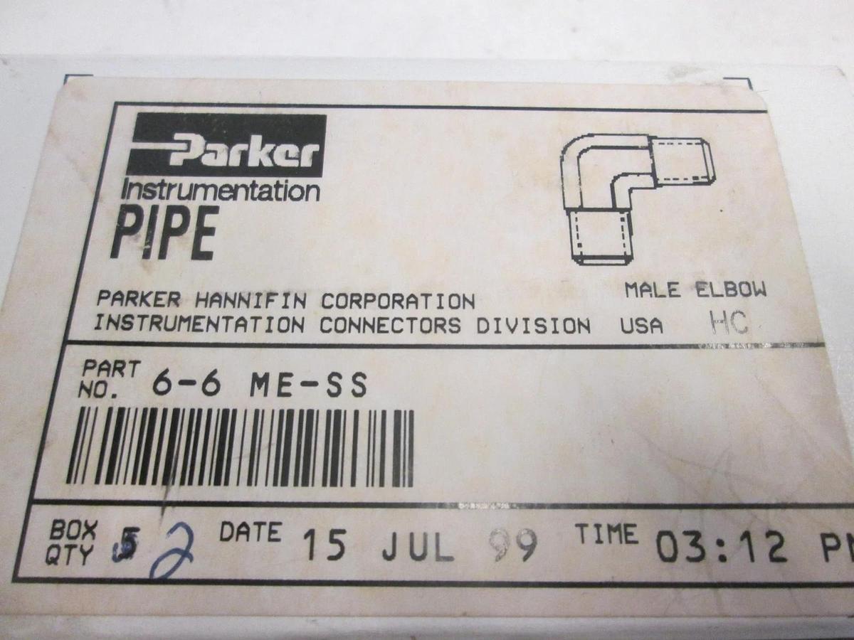 Parker, 6-6 ME-SS, Male Elbow Pipe Fitting, Box of 5, New