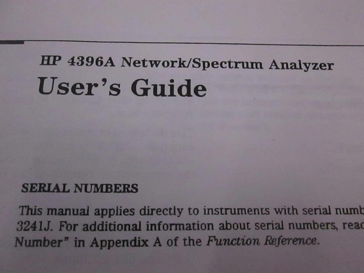 Used HP Model 4396A Network/Spectrum Analyzer User's Guide, Used