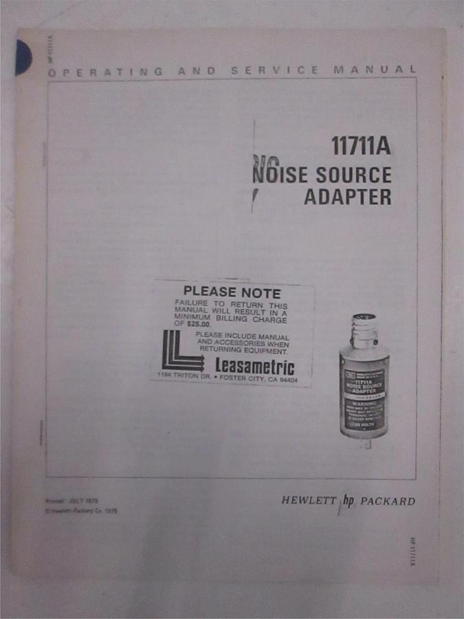 Used HP Model 11711A Noise Source Adapter Operating and Service Manual, Used