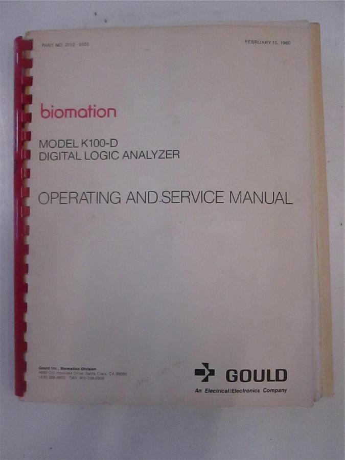 Used Gould Model K100-D Digital Logic Analyzer Operating and Service Manual, Used