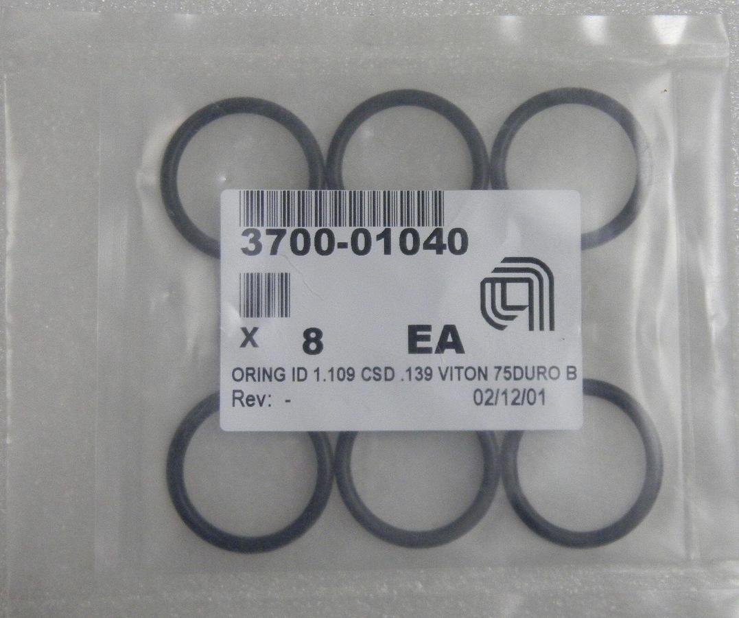 Used AMAT, Black O-Ring, 3700-01040, 1.109 CSD .139 Viton 75 Duro Blk, Lot of 8, NIP