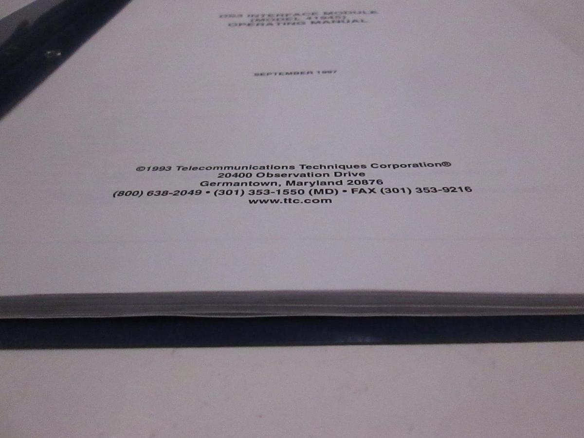 Used TTC DS3 Interface Module Model 41945 Operating Manual, Used