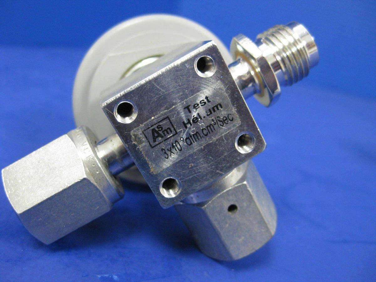Used Qualiflow ASM Pneumatic 3-Way Test Helium Valve, 3x10(-9) atm.cm3/sec - LOT of 3