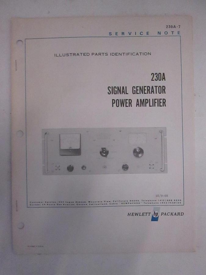 Used HP 230A Signal Generator Power Amplifier Service Note, Used