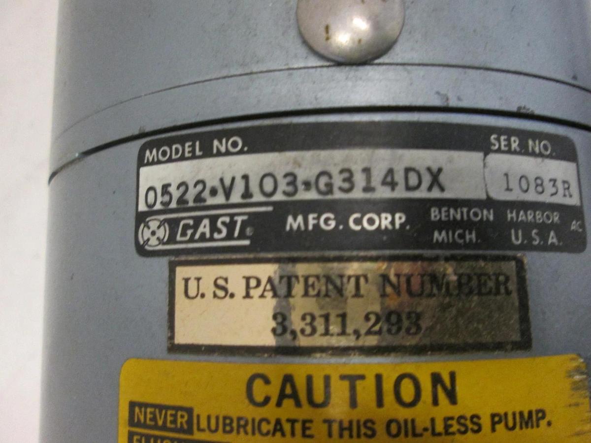 Used GE 5KH35GN231T Motor w/ GAST 0522-V103-G314DX Pump, Used