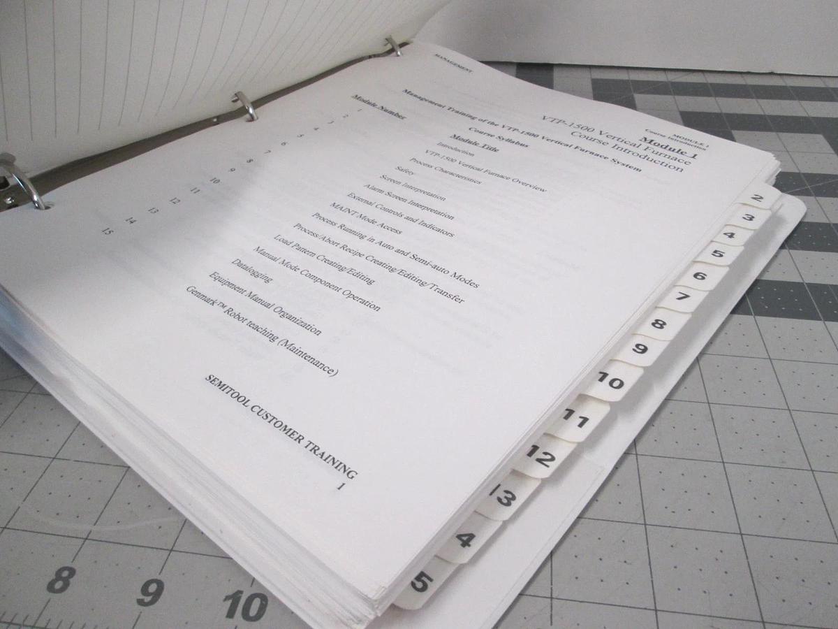 Used Semitool, VTP-1500, Vertical Furnace, System Management Student Guide, Used