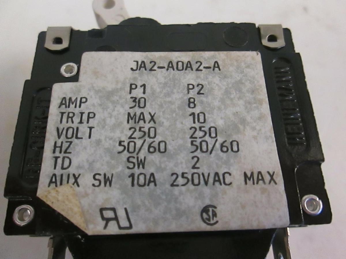 Used Heinemann JA2-A0A2-A, 2 Pole Circuit Breaker Switch- Used