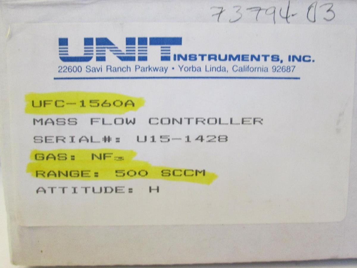Used Unit UFC-1560A, MFC, Mass Flow Controller, NF3, 500 SCCM, 1/4" VCR, Used