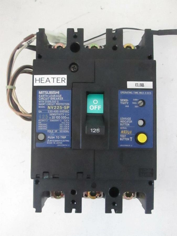 Used Mitsubishi Circuit Breaker Earth Leakage NV225-SP, 125A, 3 Pole, Used