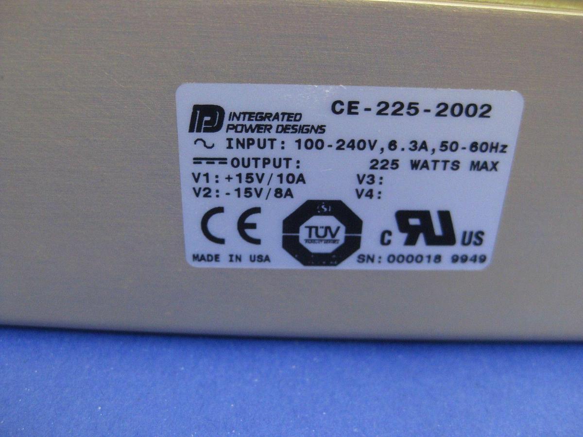 Used Integrated Power Designs CE-225-2002 Power Supply, 15V/10A -15V/8A, 225W, New